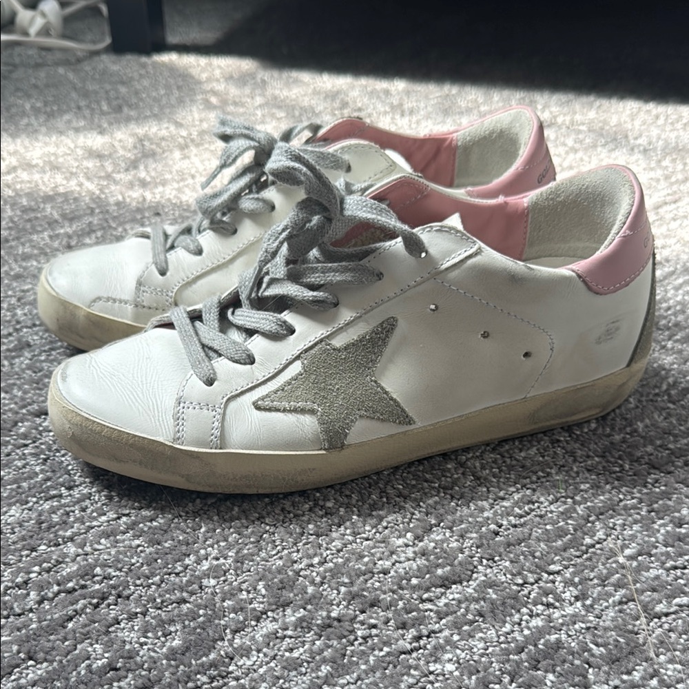 Golden Goose White and Pink Sneakers